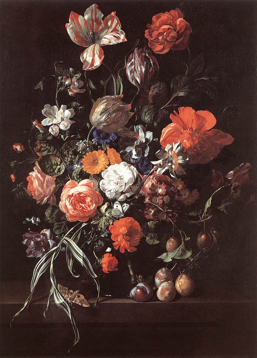 Still-Life with Bouquet of Flowers and Plums af